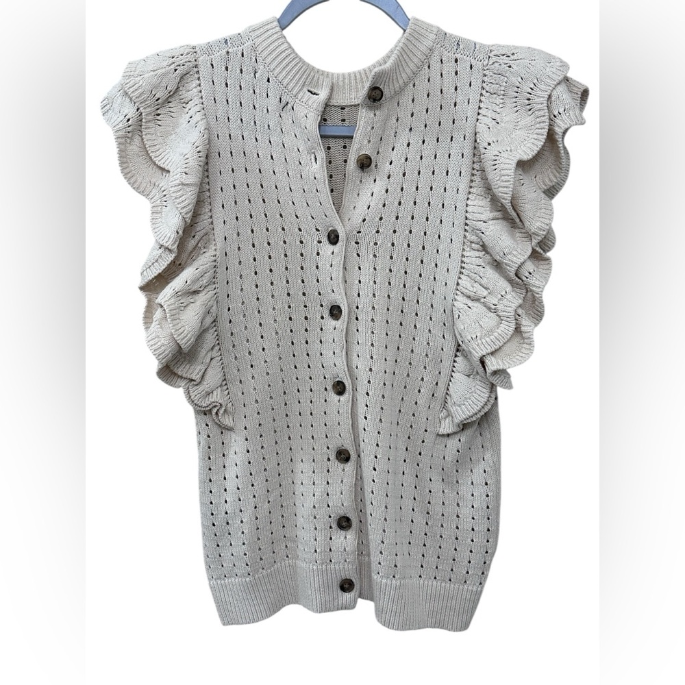 Who What Wear Cream Ruffled Cardigan